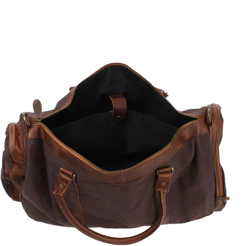 Reisetasche Weekender Sporttasche Damen Herren Leder Canvas 55cm mokka LE2017