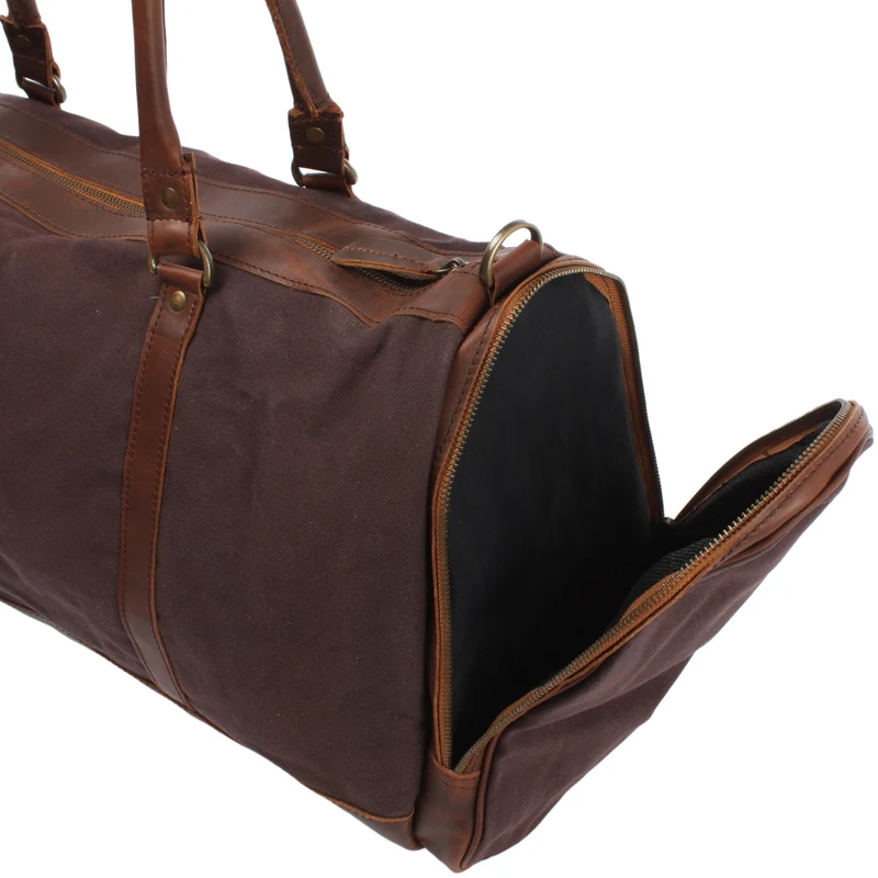 Reisetasche Weekender Sporttasche Damen Herren Leder Canvas 55cm mokka LE2017