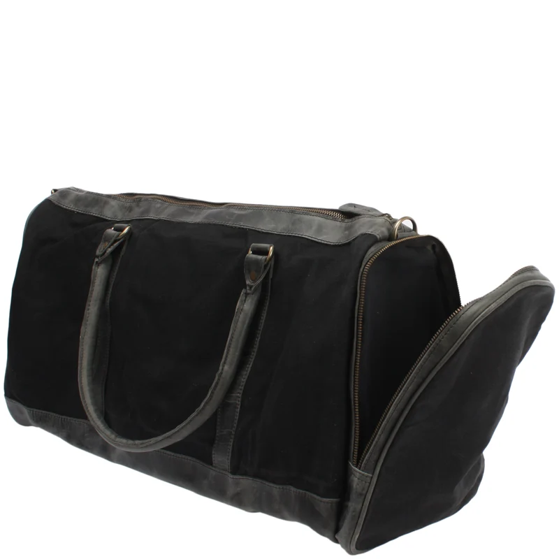 Reisetasche Weekender Sporttasche Damen Herren Leder Canvas 55cm schwarz LE2017