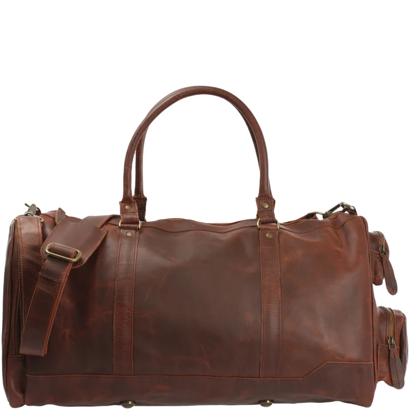 Reisetasche Weekender Sporttasche Damen Herren Leder 55cm braun LE2017