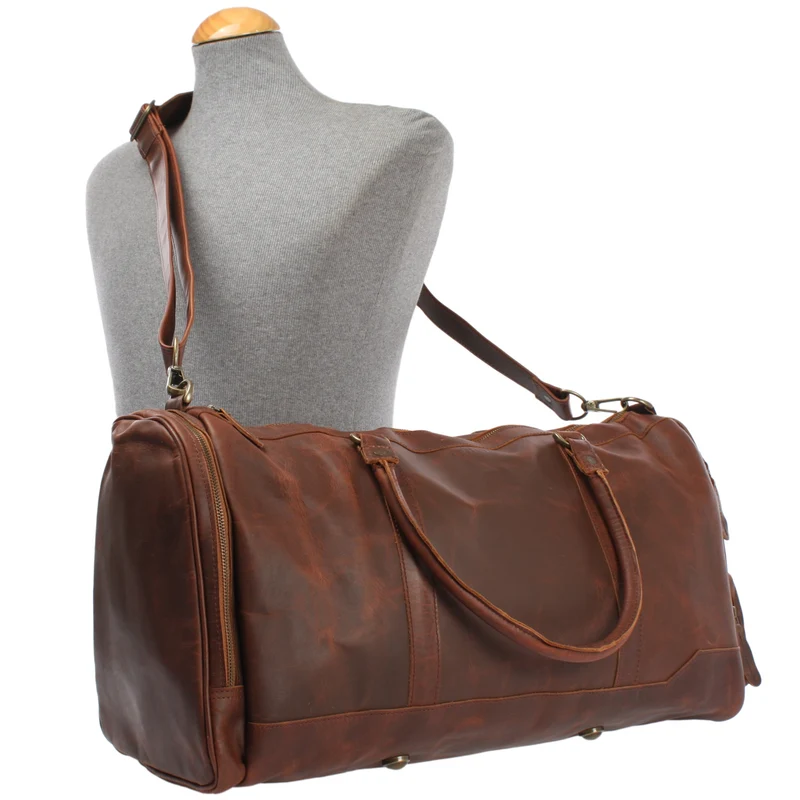 Reisetasche Weekender Sporttasche Damen Herren Leder 55cm braun LE2017