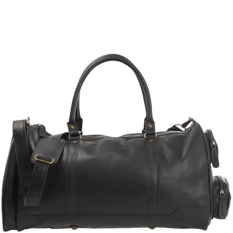 Reisetasche Weekender Sporttasche Ledertasche Damen Herren Leder 55cm schwarz LE2017