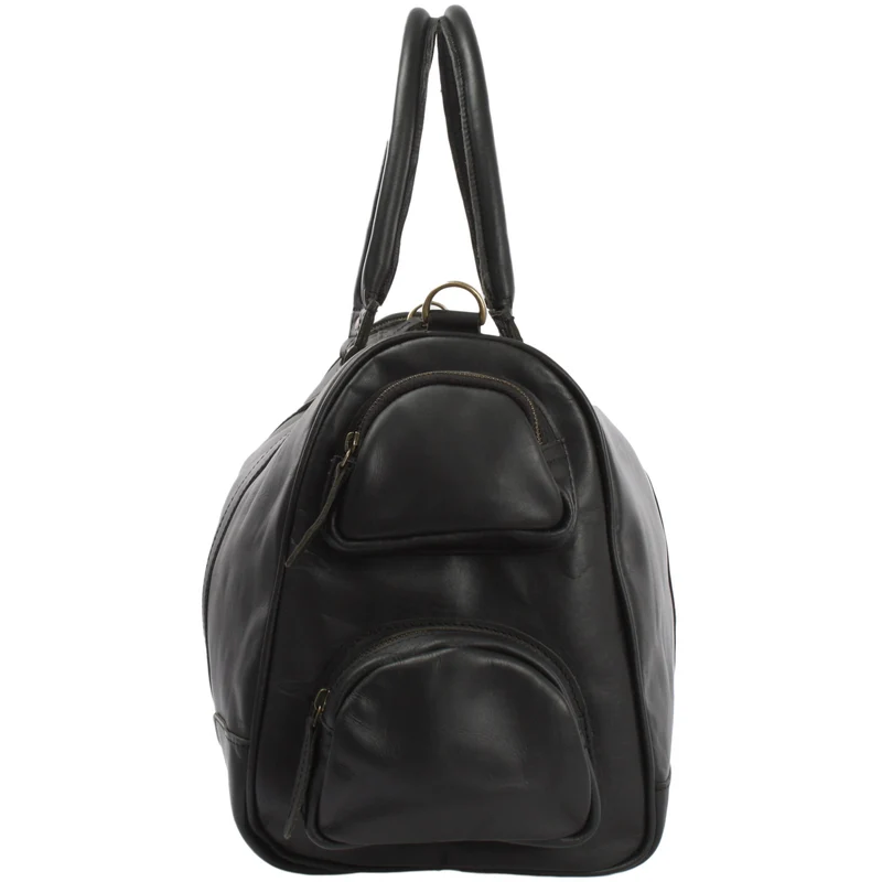 Reisetasche Weekender Sporttasche Ledertasche Damen Herren Leder 55cm schwarz LE2017