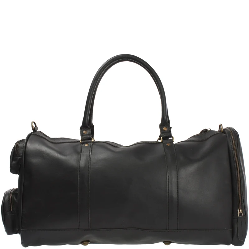 Reisetasche Weekender Sporttasche Ledertasche Damen Herren Leder 55cm schwarz LE2017