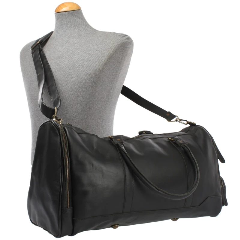 Reisetasche Weekender Sporttasche Ledertasche Damen Herren Leder 55cm schwarz LE2017