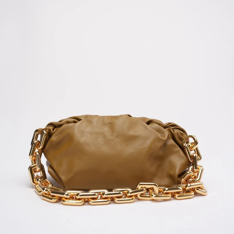 Bottege Veneta Brown The Chain Pouch in Senfgelb