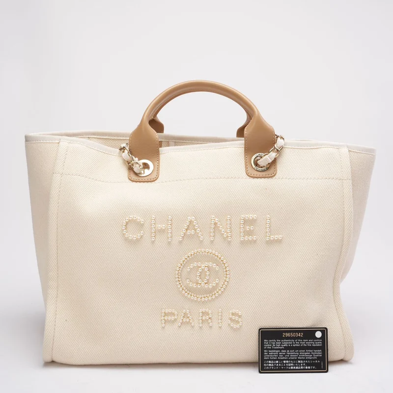 Chanel Deauville Shopping-Tasche mit großen weißen Perlen, Modell 2020