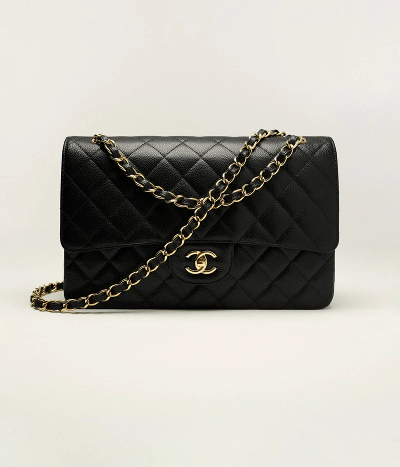 Chanel Schwarze Classic Jumbo Double Flap Bag Caviar 2018