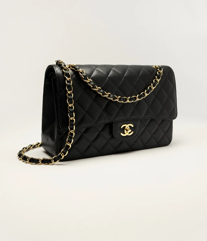 Chanel Schwarze Classic Jumbo Double Flap Bag Caviar 2018