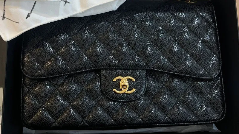 Chanel Schwarze Classic Jumbo Double Flap Bag Caviar 2018