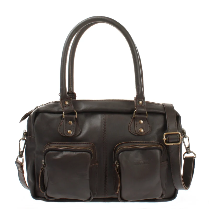 Schultertasche Handtasche Henkeltasche Damen Leder dunkelbraun LE0046
