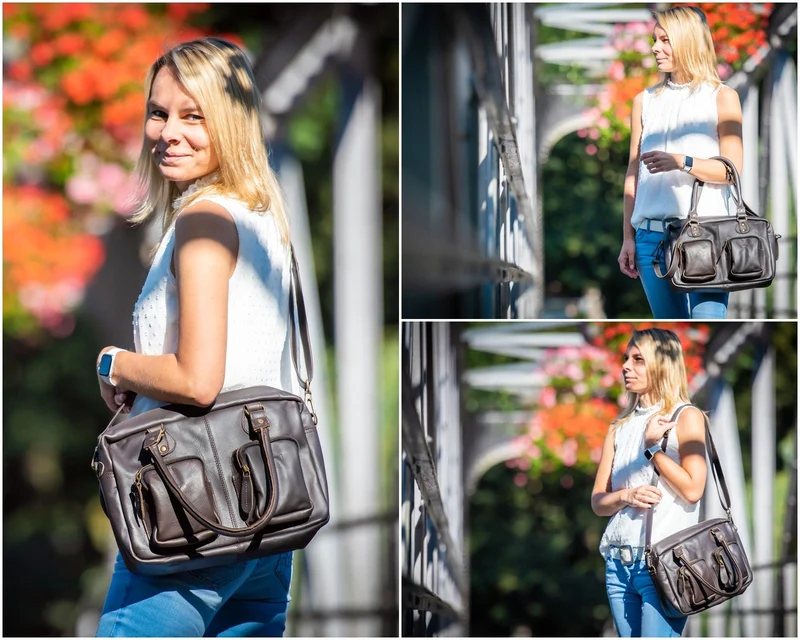 Schultertasche Handtasche Henkeltasche Damen Leder dunkelbraun LE0046
