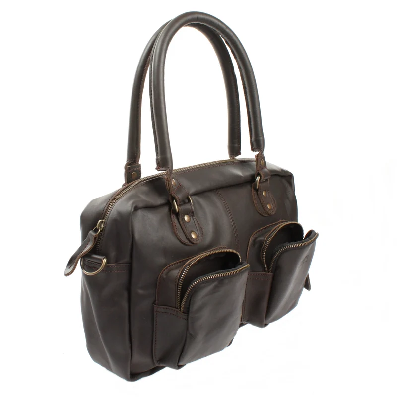 Schultertasche Handtasche Henkeltasche Damen Leder dunkelbraun LE0046