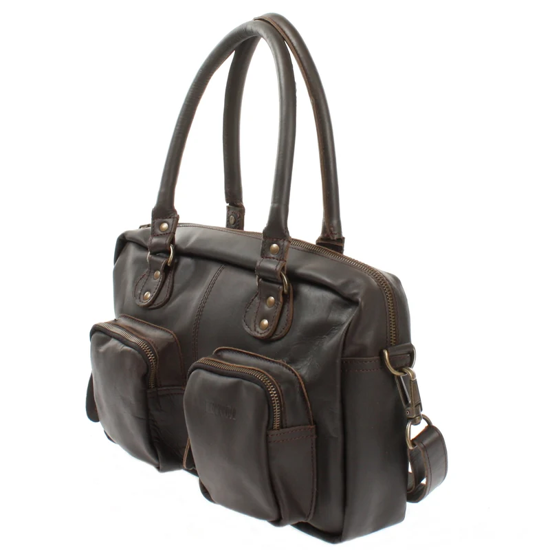 Schultertasche Handtasche Henkeltasche Damen Leder dunkelbraun LE0046