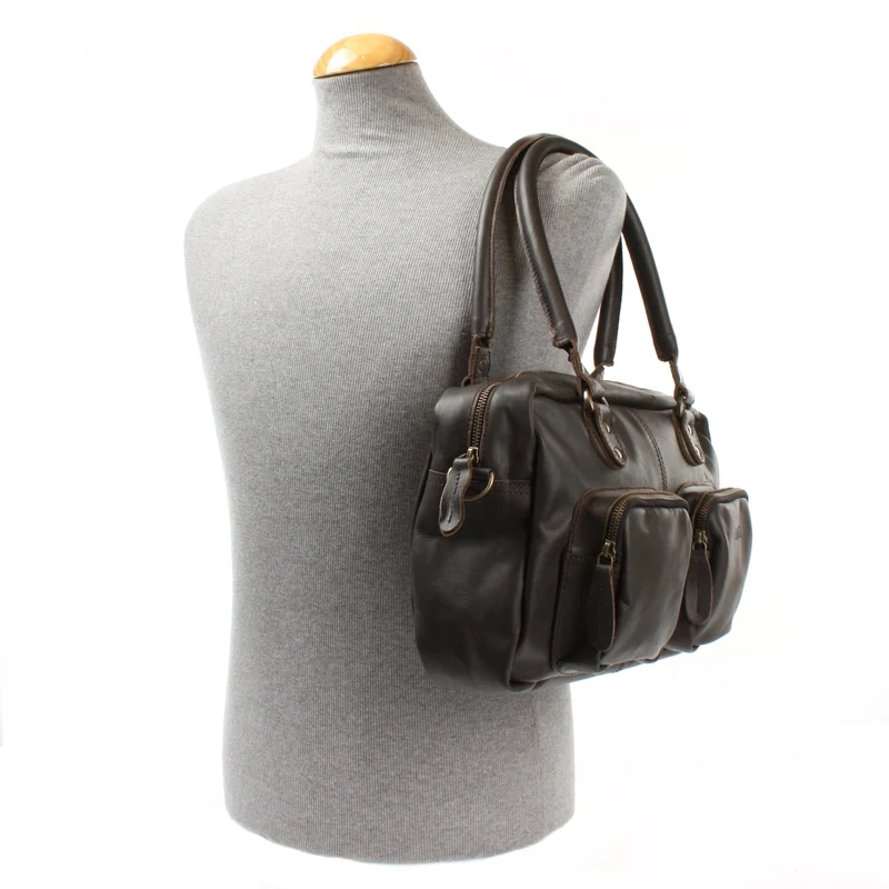 Schultertasche Handtasche Henkeltasche Damen Leder dunkelbraun LE0046