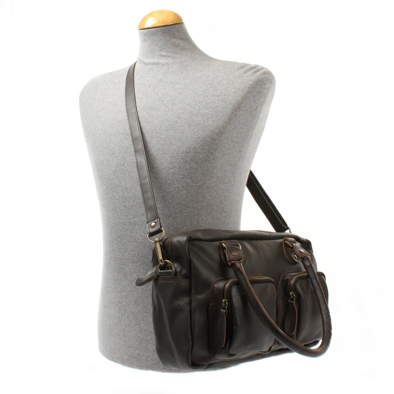 Schultertasche Handtasche Henkeltasche Damen Leder dunkelbraun LE0046