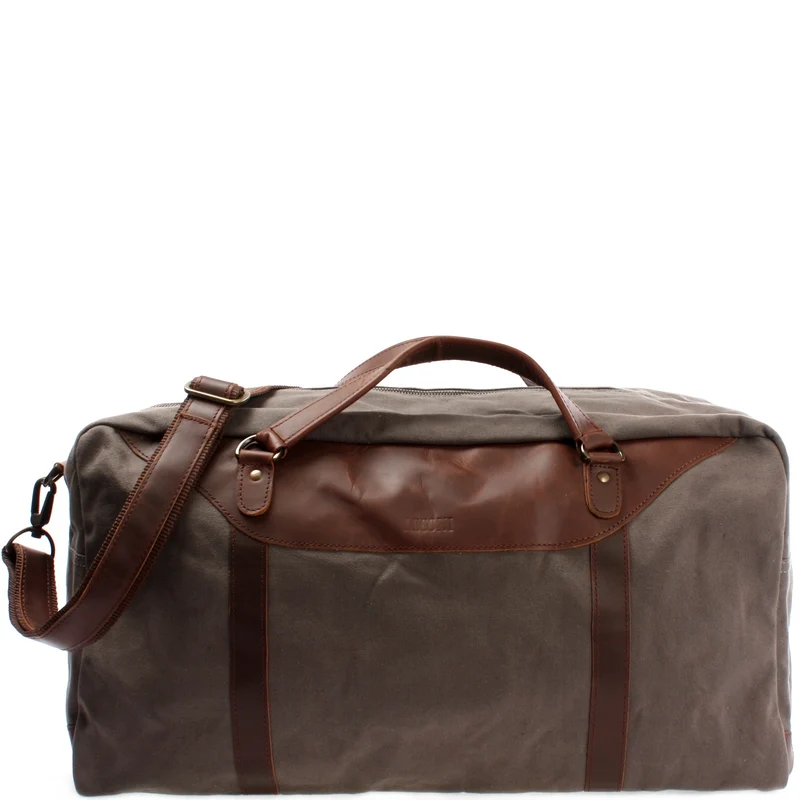 große Reisetasche Weekender Handgepäck Canvas Leder 53cm grau LE2020