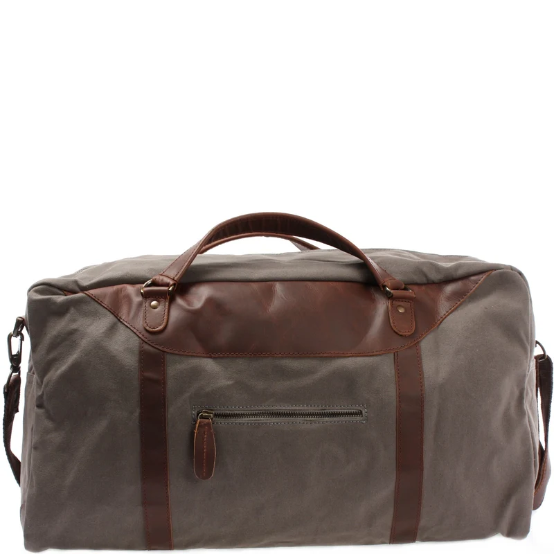 große Reisetasche Weekender Handgepäck Canvas Leder 53cm grau LE2020