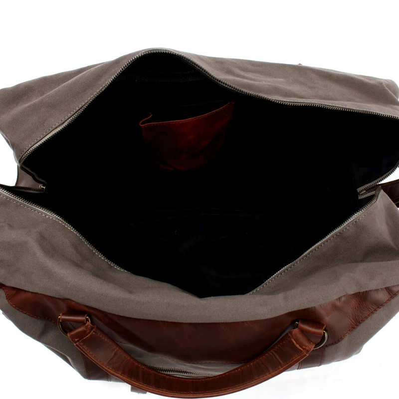 große Reisetasche Weekender Handgepäck Canvas Leder 53cm grau LE2020