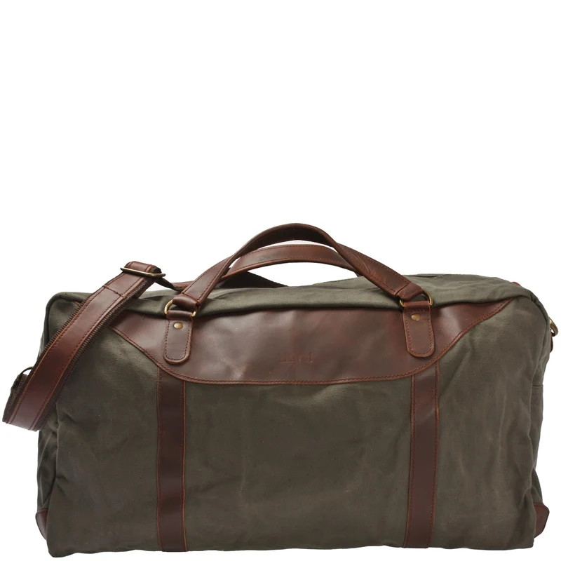 große Reisetasche Weekender Handgepäck Canvas Leder 53cm grün LE2020