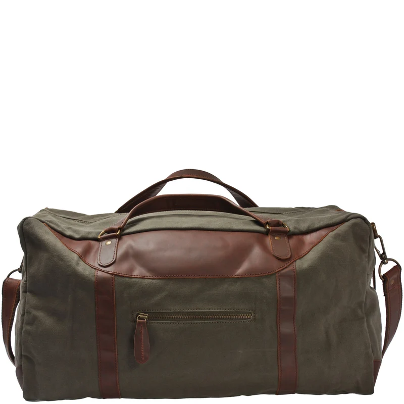 große Reisetasche Weekender Handgepäck Canvas Leder 53cm grün LE2020