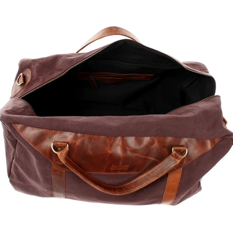 große Reisetasche Weekender Handgepäck Canvas Leder 53cm mokka LE2020