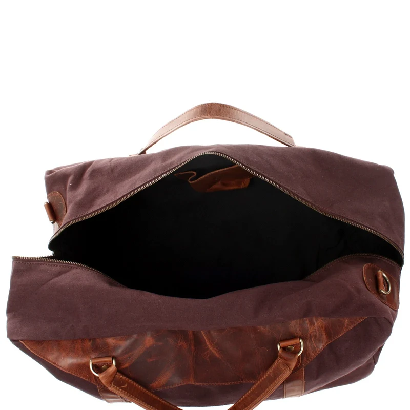 große Reisetasche Weekender Handgepäck Canvas Leder 53cm mokka LE2020