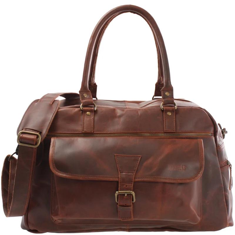 kleine Reisetasche Handgepäck Weekender Leder 47cm braun LE2023