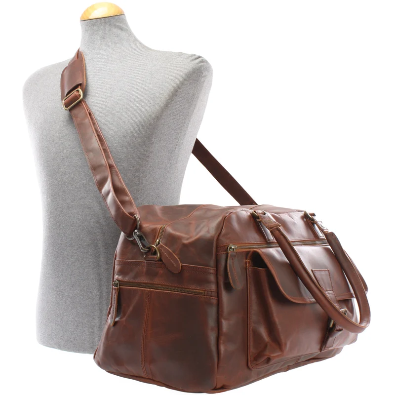 kleine Reisetasche Handgepäck Weekender Leder 47cm braun LE2023