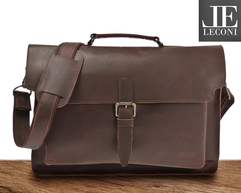 Aktentasche Businesstasche Messenger Bag Vintage Leder braun LE3008