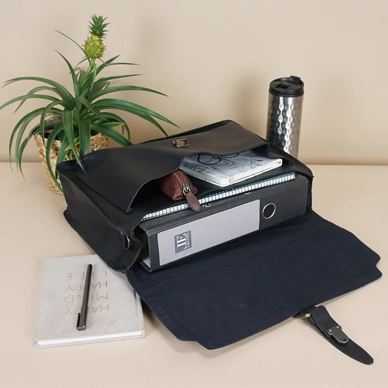Aktentasche Businesstasche Messenger Bag Vintage Leder schwarz LE3008