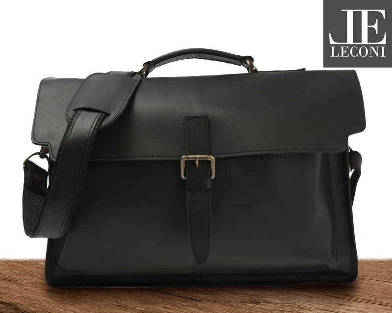 Aktentasche Businesstasche Messenger Bag Vintage Leder schwarz LE3008