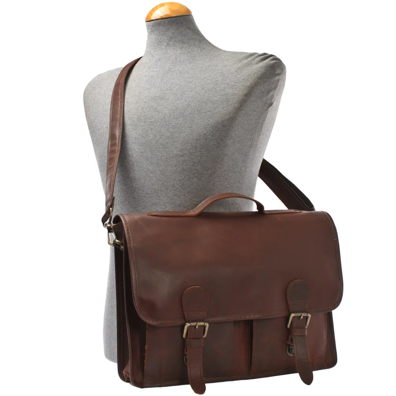 Aktentasche Businesstasche Messenger Bag Vintage Leder braun LE3009