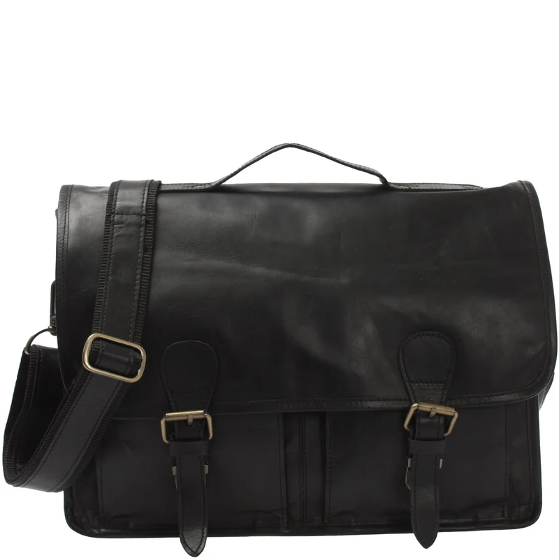 Aktentasche Businesstasche Messenger Bag Vintage Leder schwarz LE3009