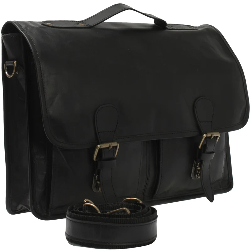 Aktentasche Businesstasche Messenger Bag Vintage Leder schwarz LE3009