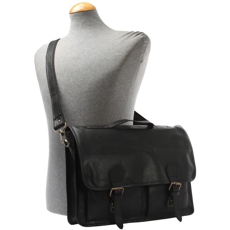 Aktentasche Businesstasche Messenger Bag Vintage Leder schwarz LE3009