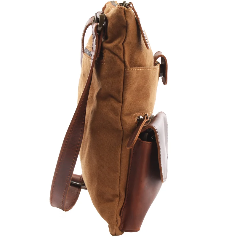 Umhängetasche Schultertasche Damen Herren Used Look Leder Canvas cognac LE3011