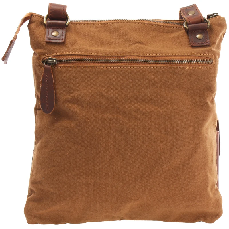 Umhängetasche Schultertasche Damen Herren Used Look Leder Canvas cognac LE3011