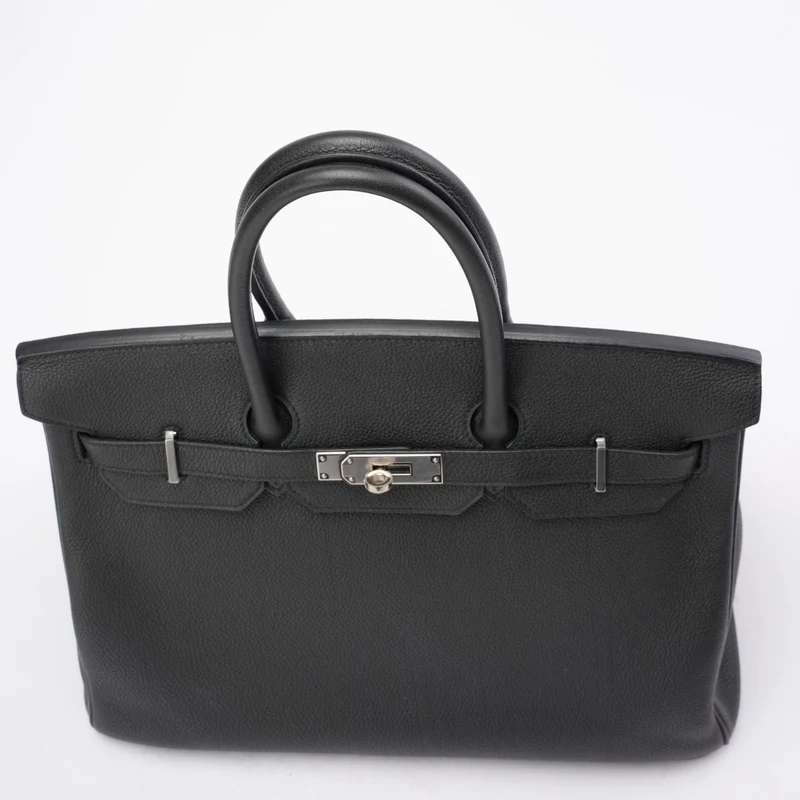 Hermès Black Birkin 35 Retourne Togo Ledertasche mit Palladium-Hardware 2015