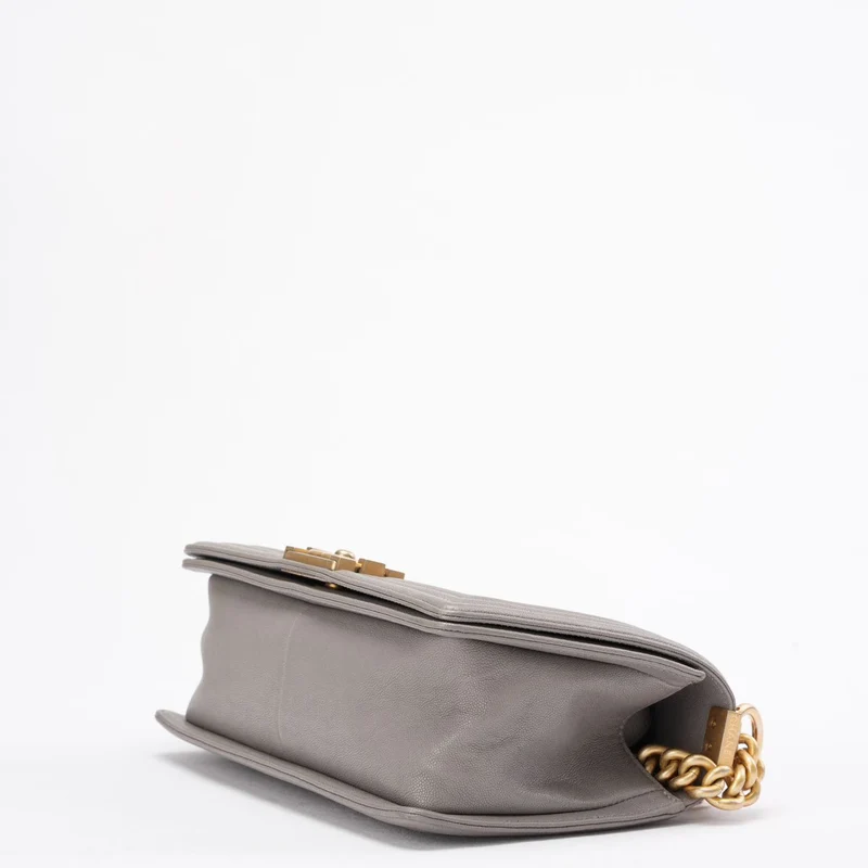 Chanel Boy Medium Grey Flap Bag Quilted Caviar 2019