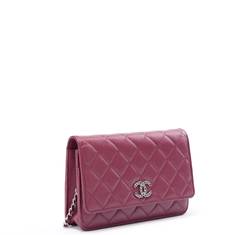 Chanel Burgunder Geldbörse mit Kette (WOC) Multicolor CC