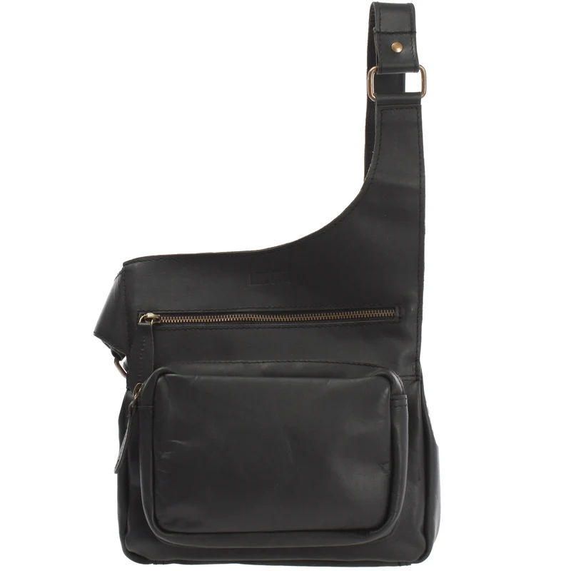 Umhängetasche Schultertasche Crossbag Damen Herren Leder schwarz LE3015
