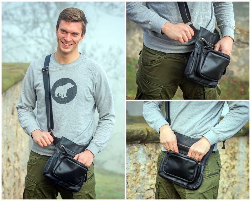 Umhängetasche Schultertasche Crossbag Damen Herren Leder schwarz LE3015