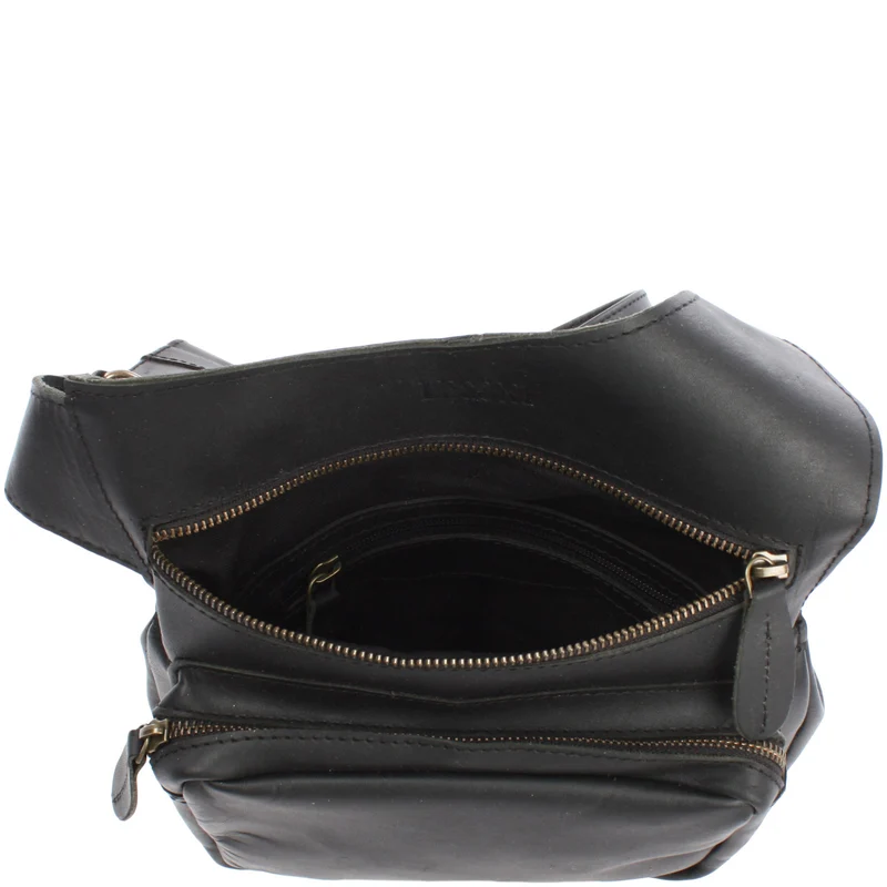 Umhängetasche Schultertasche Crossbag Damen Herren Leder schwarz LE3015