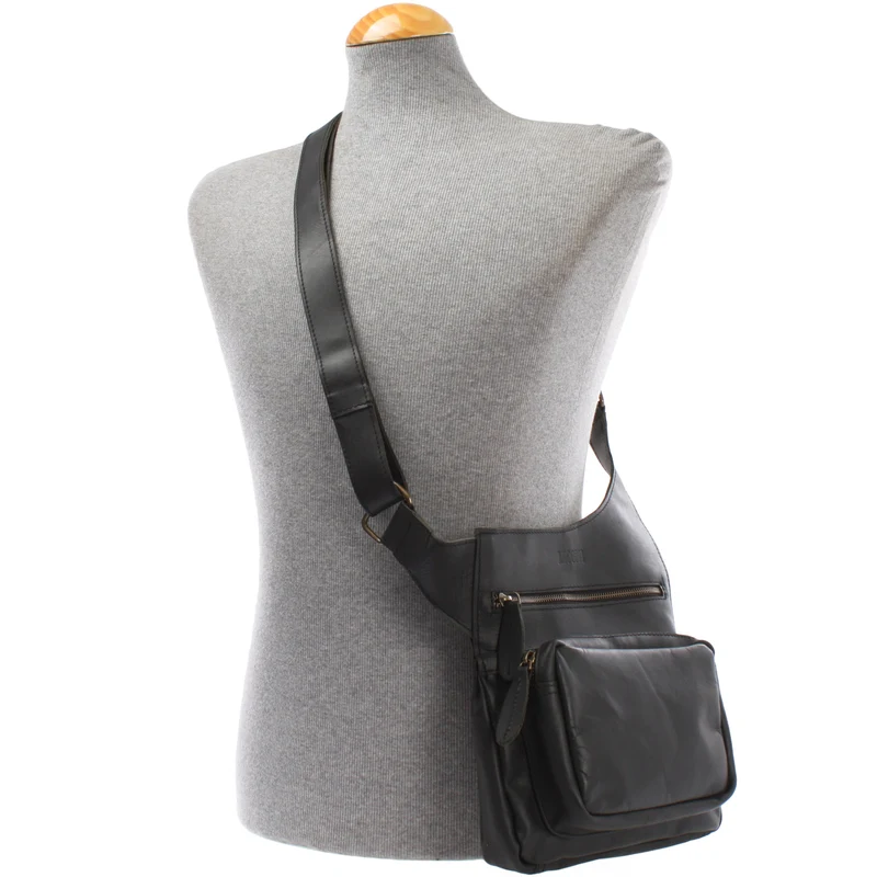 Umhängetasche Schultertasche Crossbag Damen Herren Leder schwarz LE3015