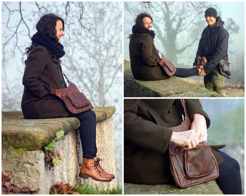 Umhängetasche Schultertasche Crossbag Damen Herren Leder braun LE3015