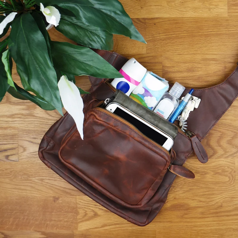 Umhängetasche Schultertasche Crossbag Damen Herren Leder braun LE3015