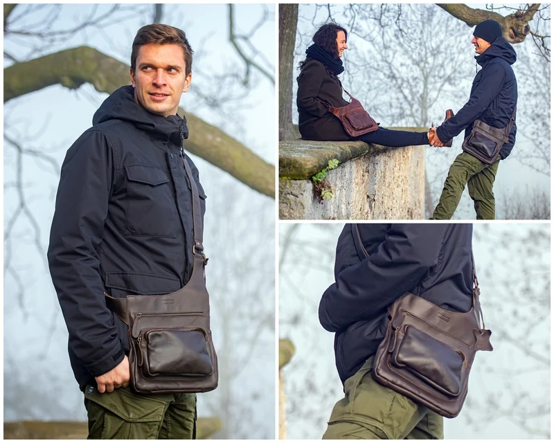 Umhängetasche Schultertasche Crossbag Damen Herren Leder dunkelbraun LE3015