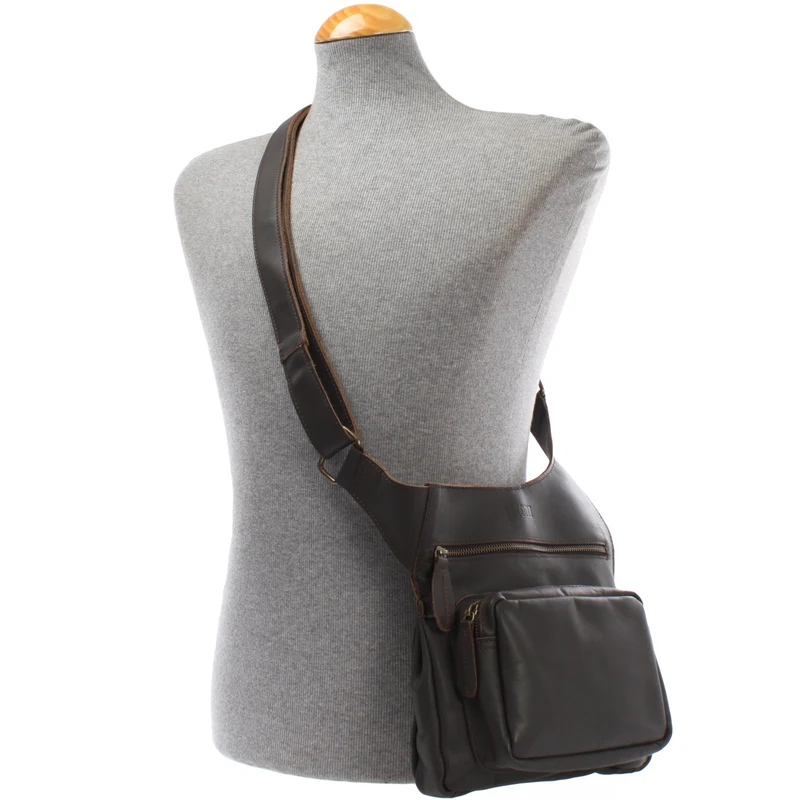 Umhängetasche Schultertasche Crossbag Damen Herren Leder dunkelbraun LE3015
