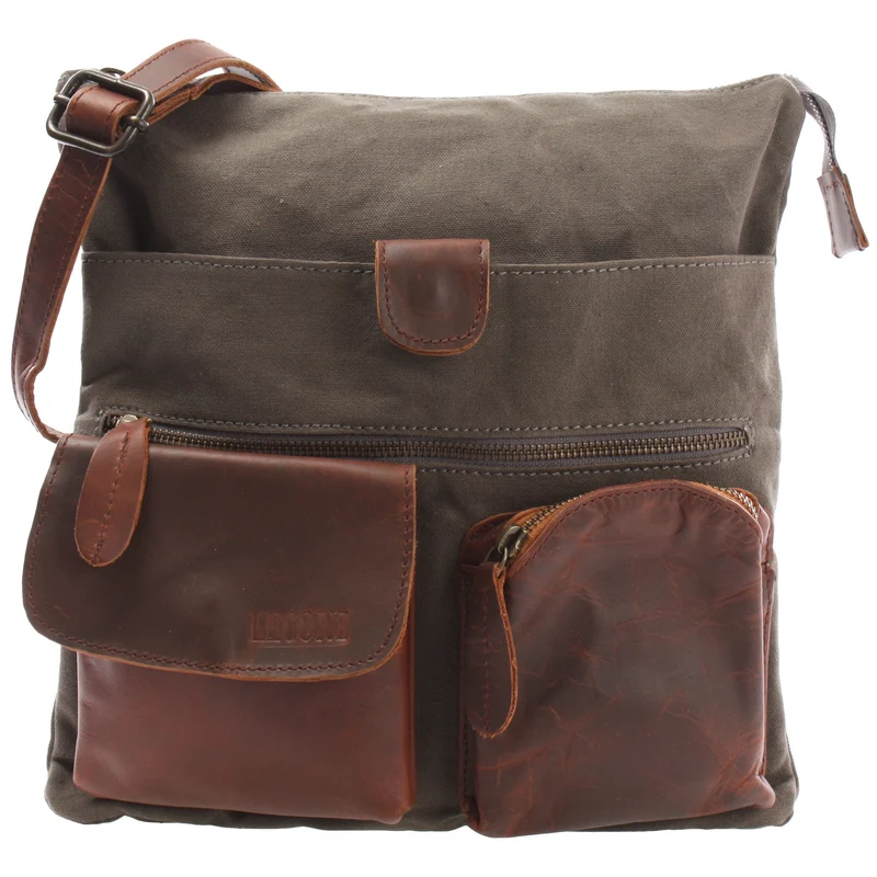 Umhängetasche Schultertasche Damen Herren Used Look Leder Canvas grau LE3011